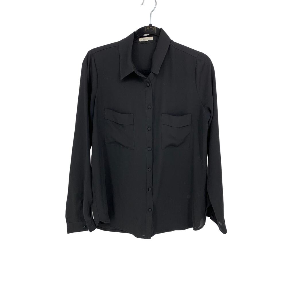 Pleione Button Front Shirt Womens Size Small Black Long Sleeve Collared